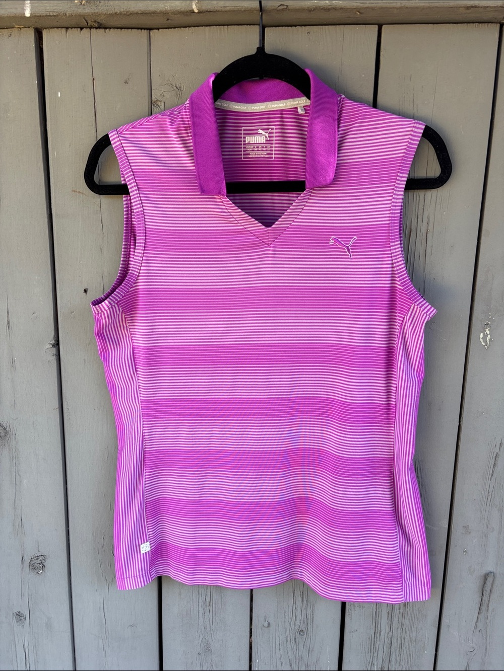 PUMA GOLF DRYCELL POLO - Purple/White Striped Tank (L-93)